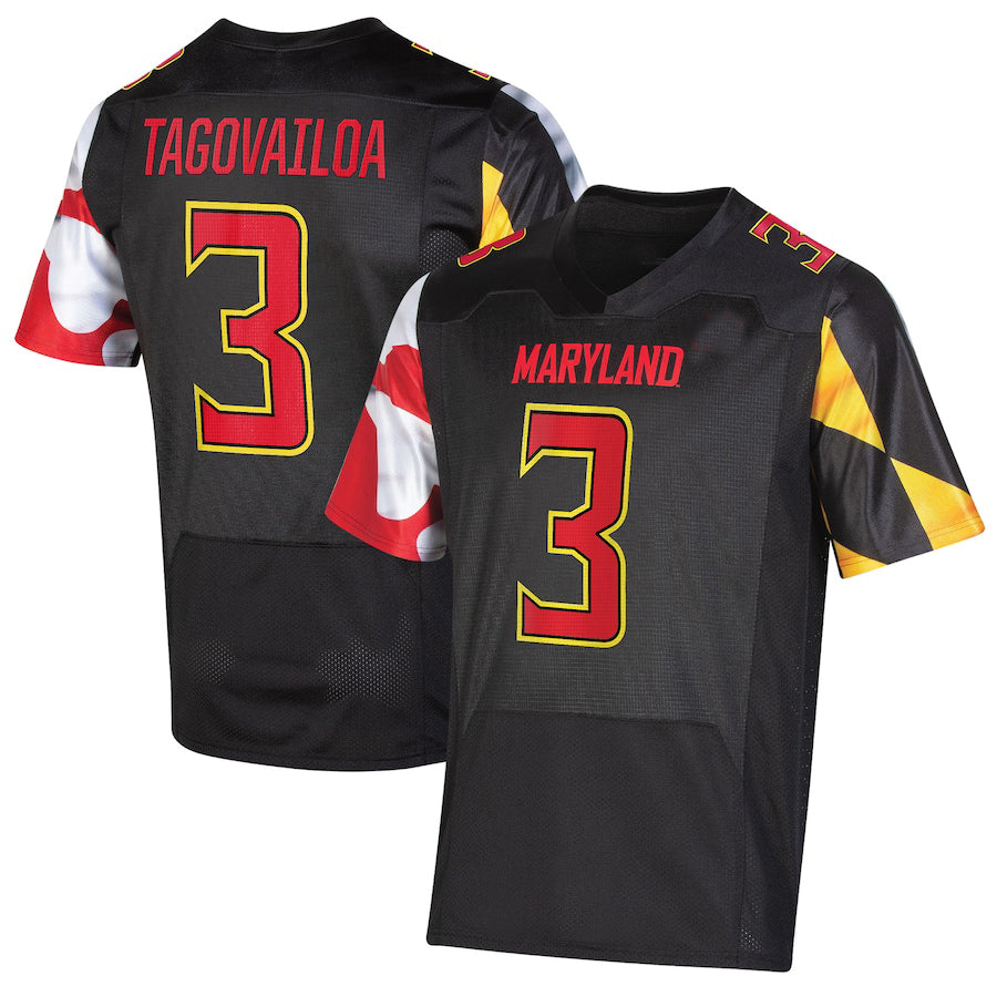 M.Terrapins #3 Taulia Tagovailoa Under Armour NIL Replica Black Football Jersey Stitched American College Jerseys